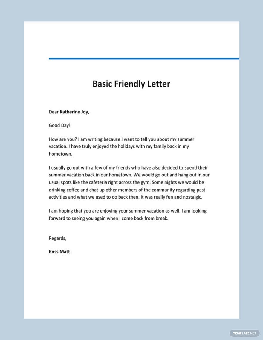 Basic Friendly Letter Template