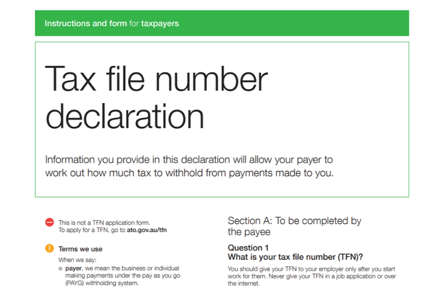 Tax File Number Declaration Form