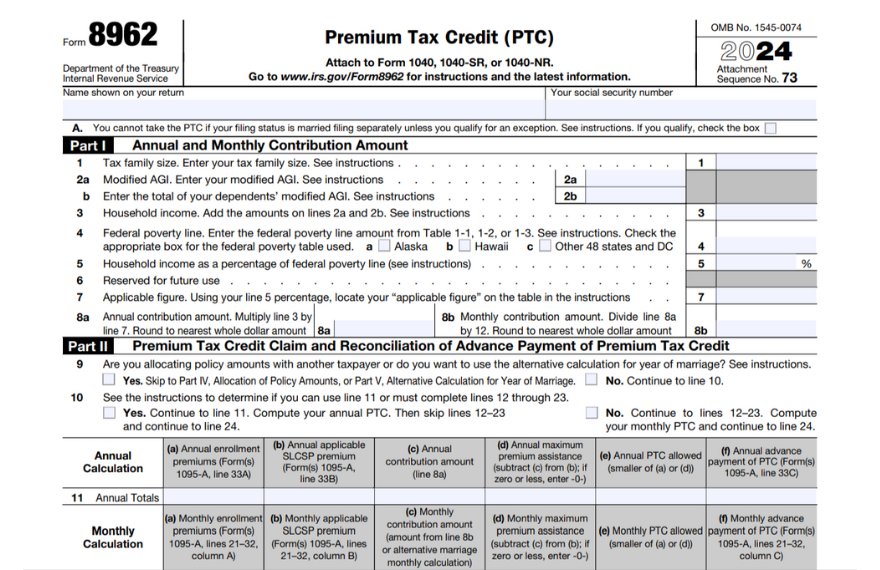 8962 Tax Form 2024