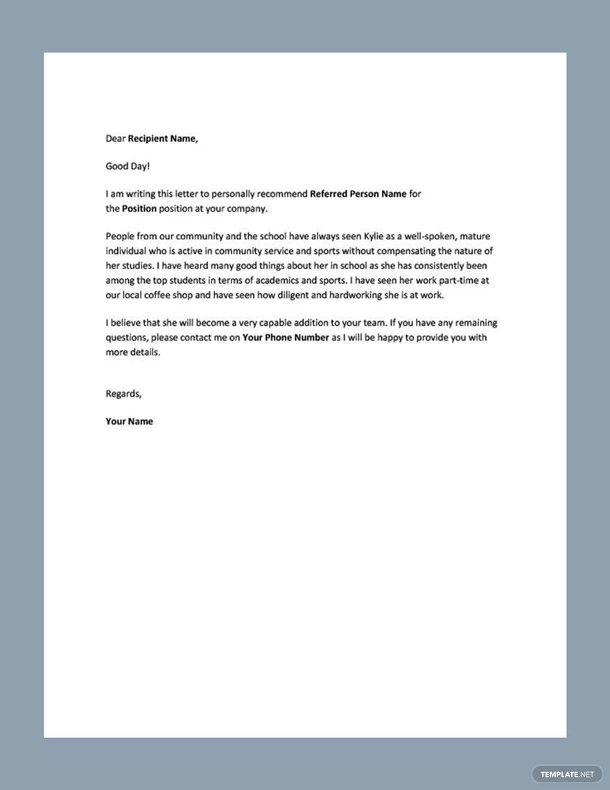 Letter of Recommendation for a Friend in Word, Google Docs, PDF