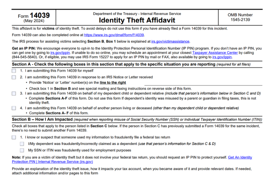 Free IRS Form 14039 (2024) Template to Edit Online