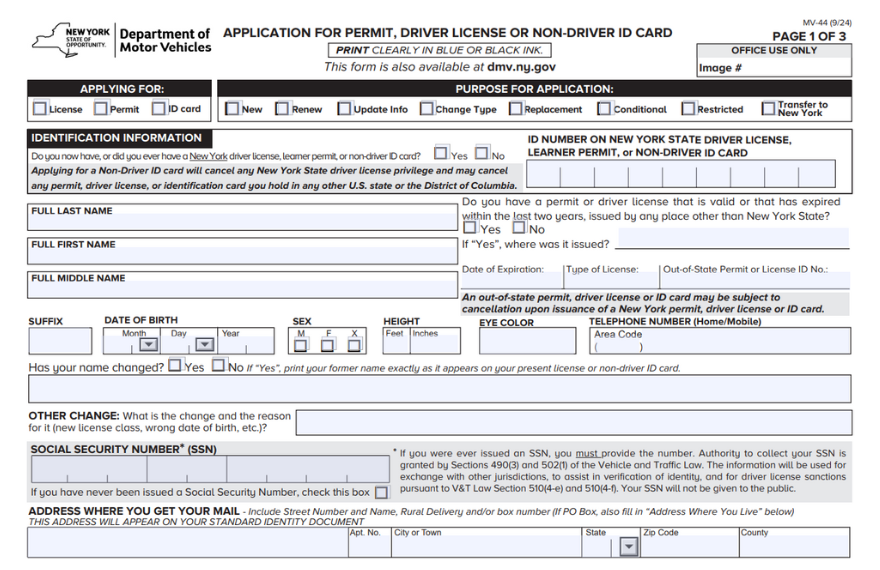NY MV-44 Form