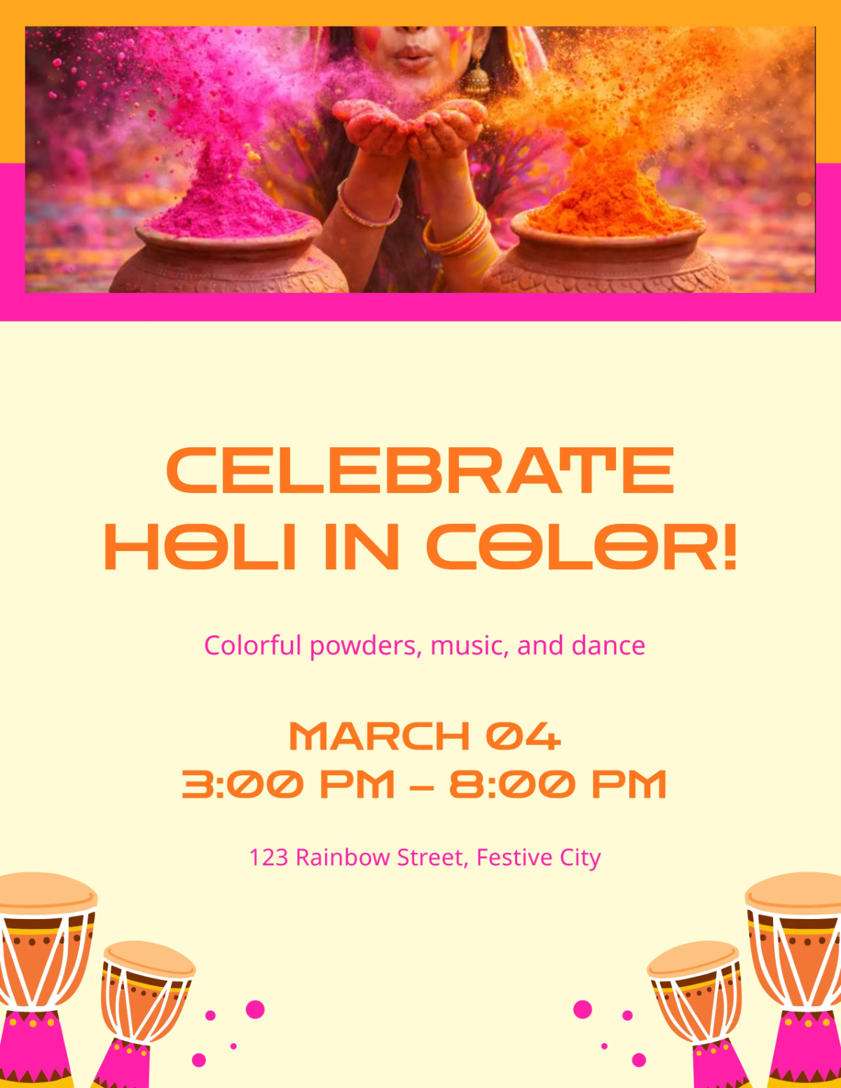 Free Pink & Orange Splash Holi Flyer Template to Edit Online Free Pink & Orange Splash Holi Flyer Template to Edit Online