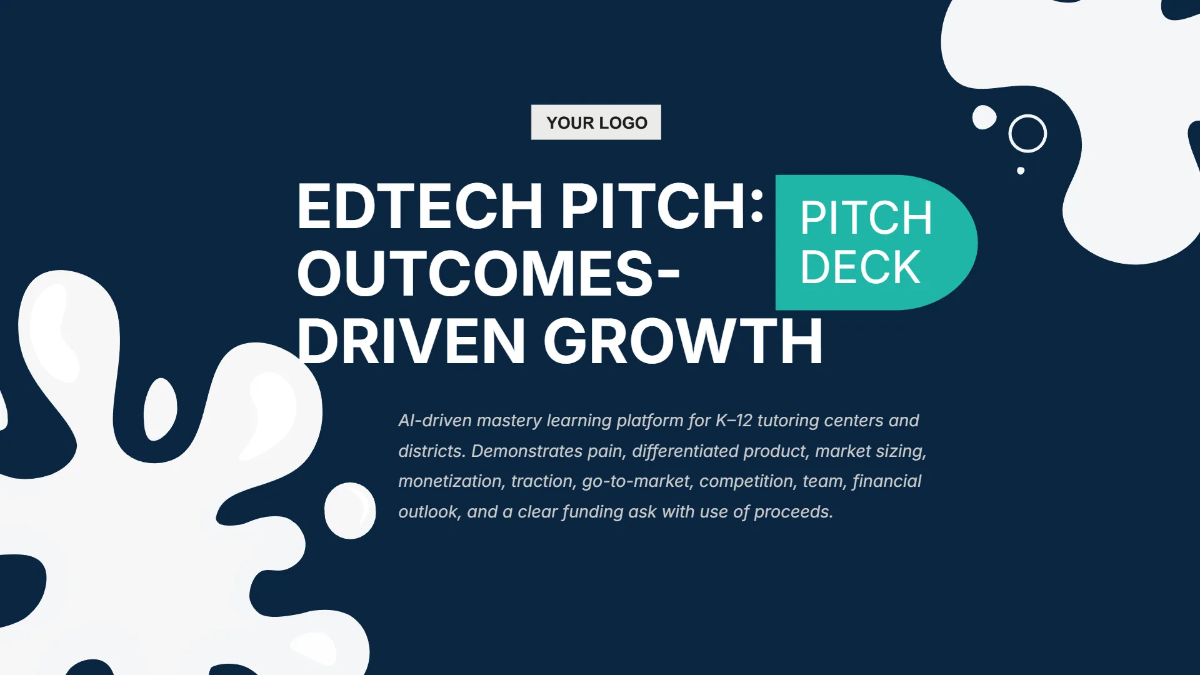 Free EdTech Startup Investor Pitch Deck to Edit Online