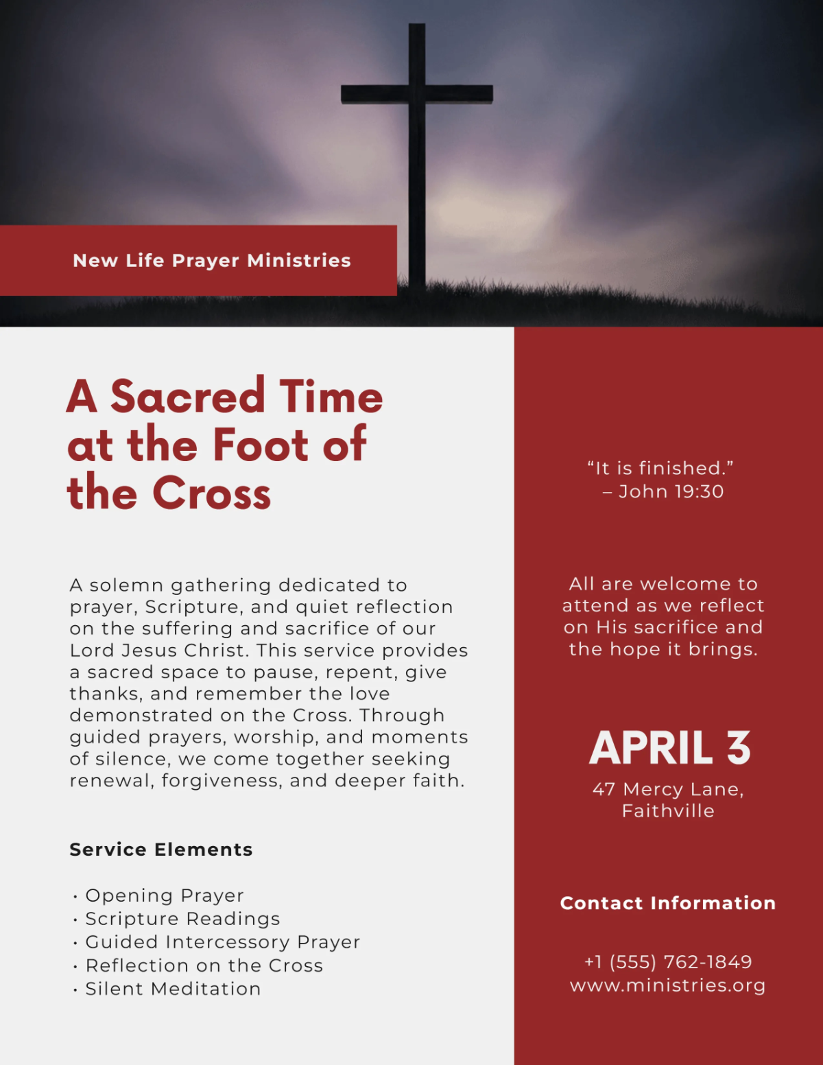 Free Good Friday Prayer Service Flyer Template to Edit Online