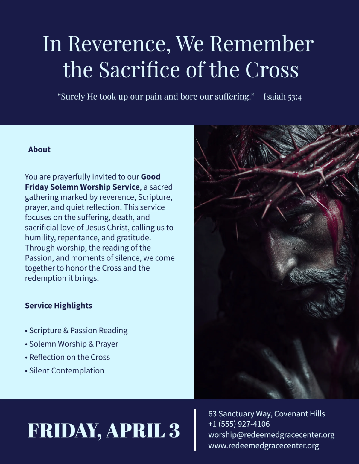 Free Solemn Worship Good Friday Flyer Template to Edit Online