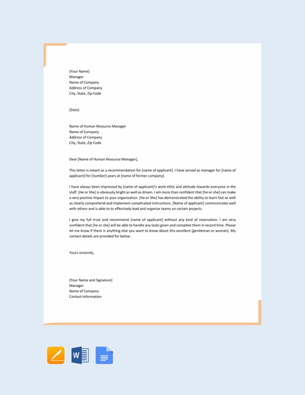 FREE Project Manager Recommendation Letter Template - Word (DOC ...