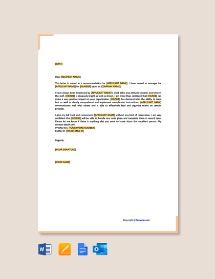 FREE Project Manager Recommendation Letter Template - Word (DOC ...