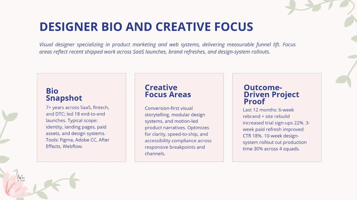 Free Visual Designer Portfolio Presentation Template to Edit Online