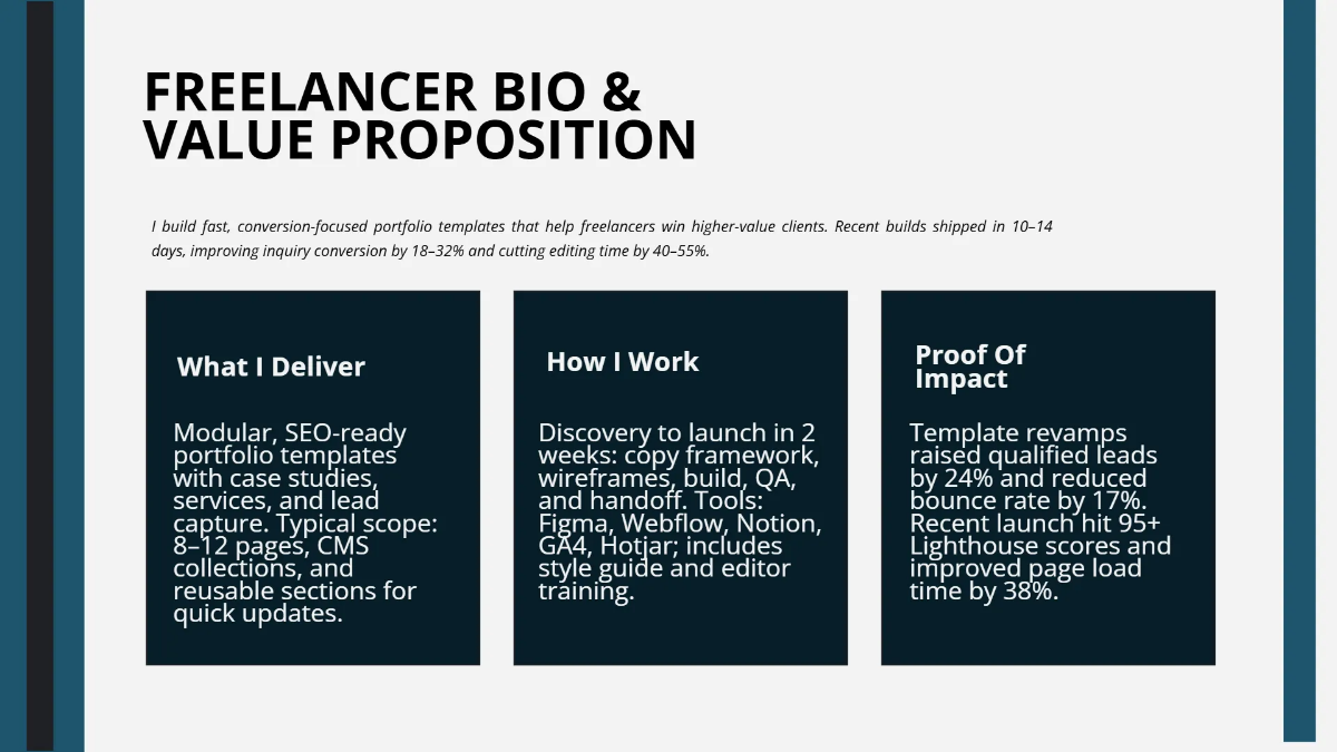 Freelancer Creative Portfolio Template to Edit Online