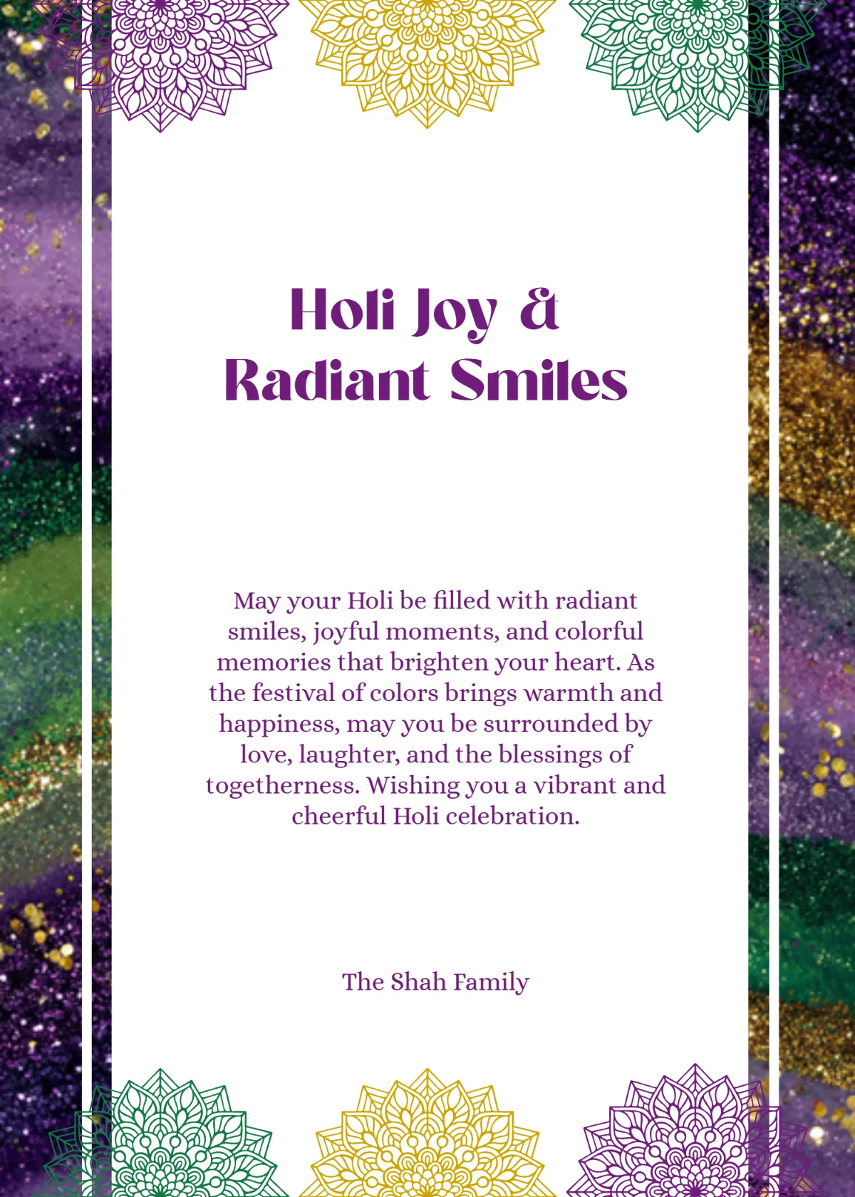 Free Holi Radiant Smile Wishes Template to Edit Online