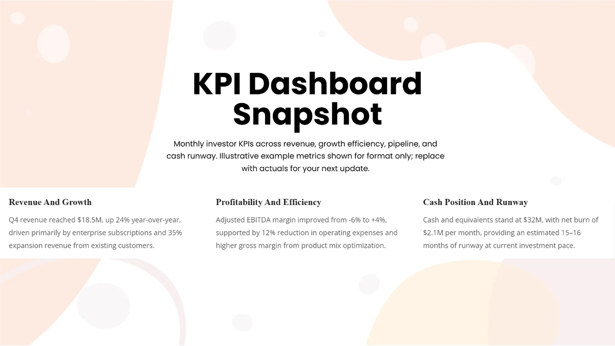 Free Investor Update Presentation Template to Edit Online