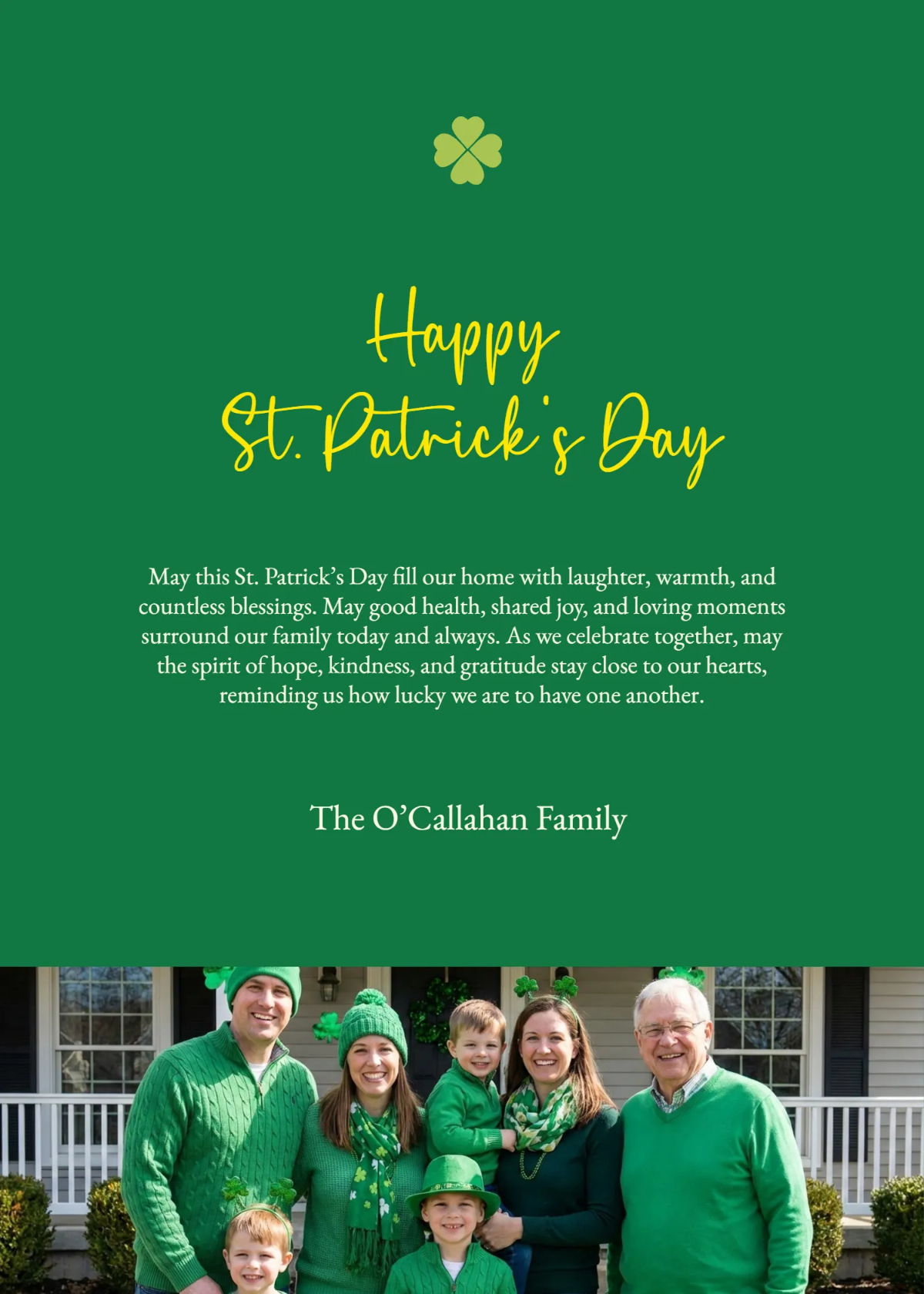 Free Family St. Patrick's Day Wishes Template to Edit Online