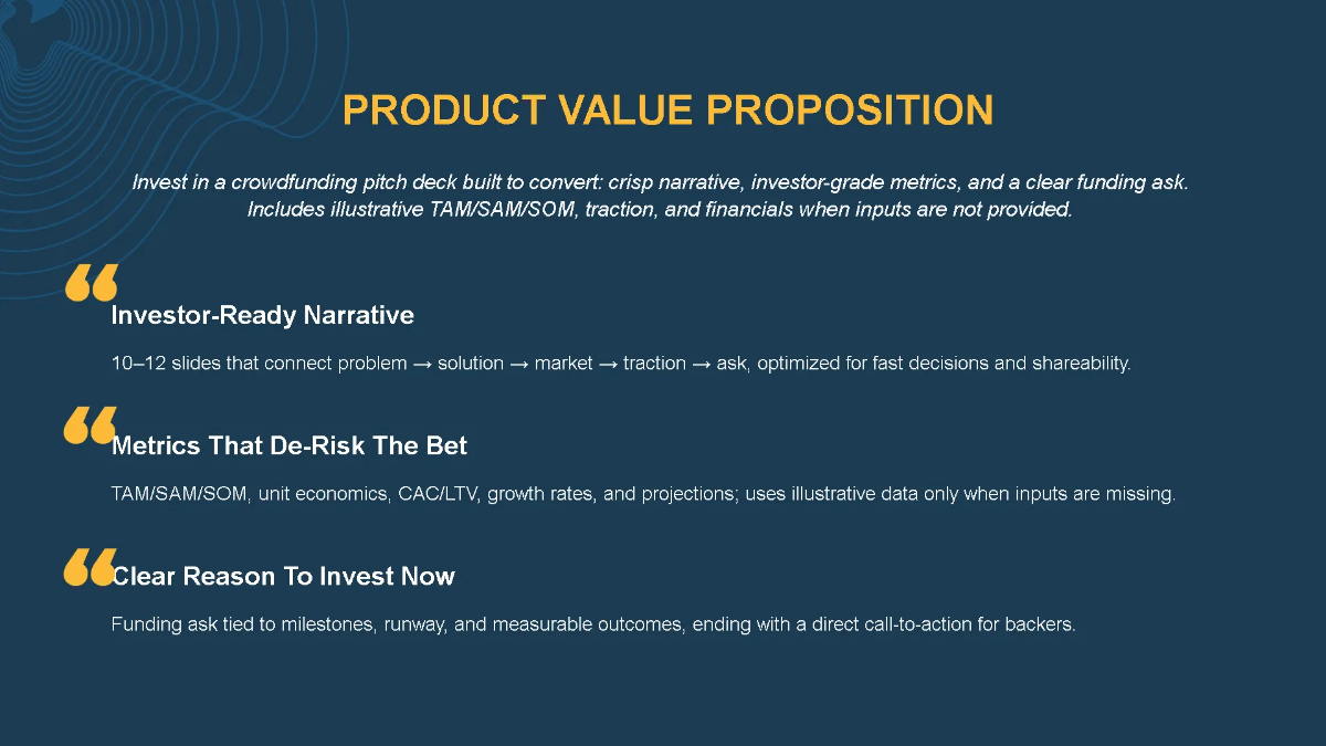 Free Crowdfunding Campaign Investor Pitch Deck Template to Edit Online