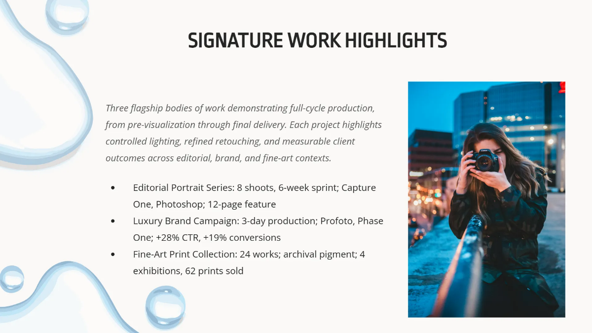 Free Photographer & Artist Portfolio Deck Template to Edit Online