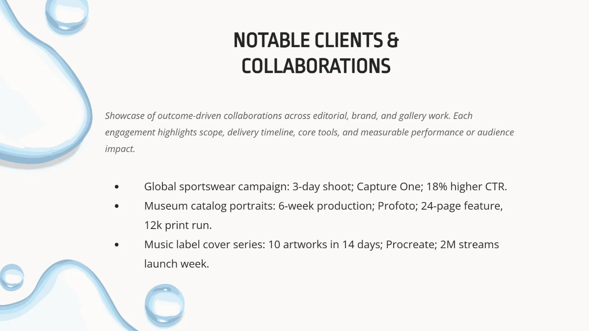 Free Photographer & Artist Portfolio Deck Template to Edit Online