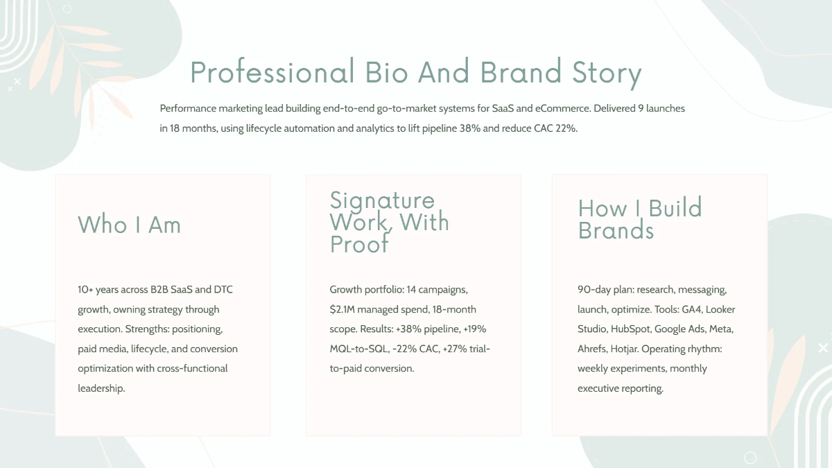 Free Portfolio for Marketing Professionals Template to Edit Online
