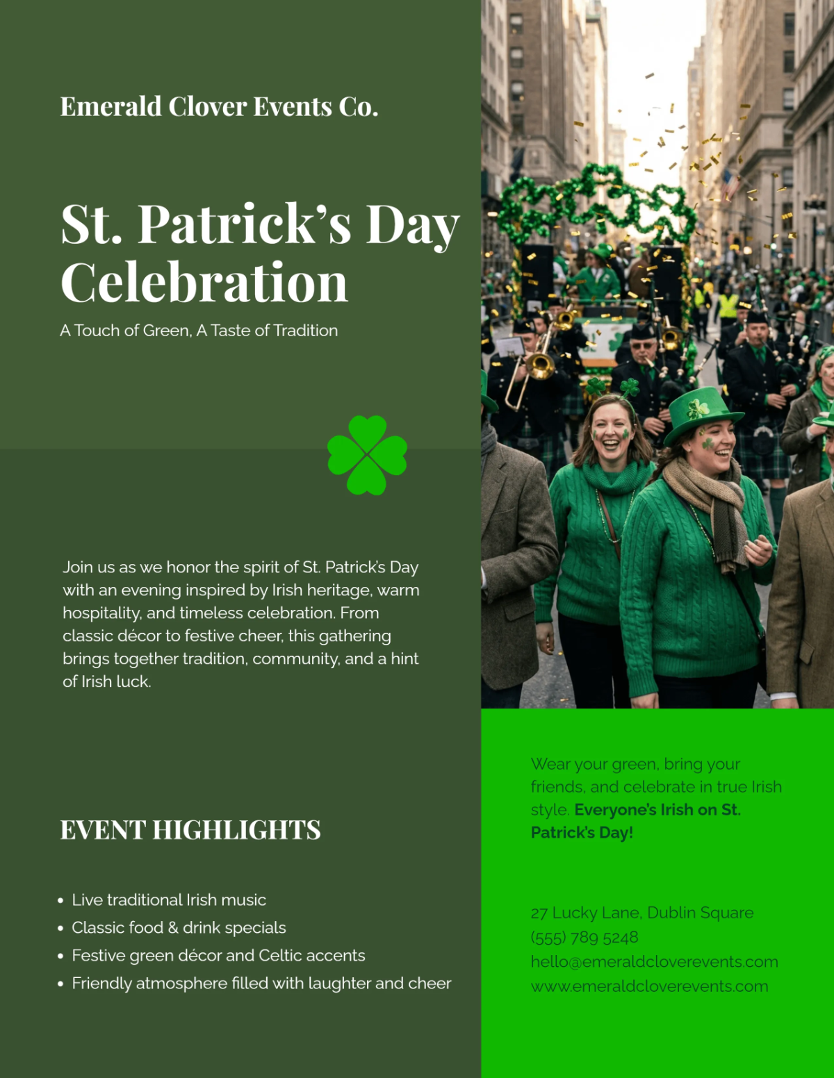 Free Classic St. Patrick's Day Flyer Template to Edit Online