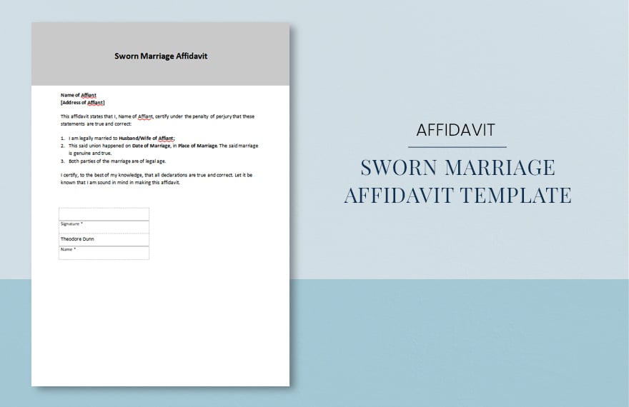Sworn Marriage Affidavit Template in Word, Google Docs