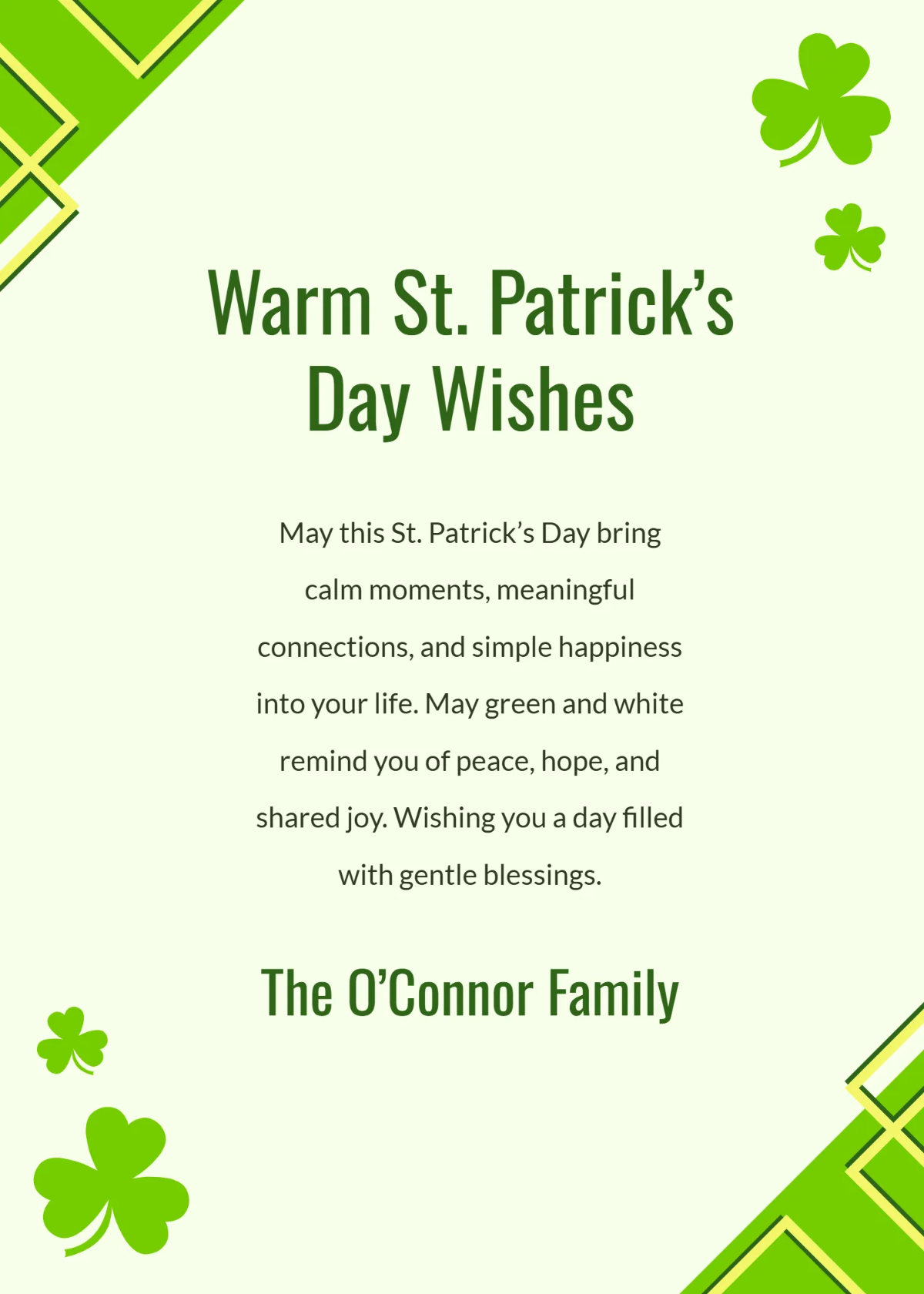 Free Green and White Animated St. Patrick’s Wishes Template to Edit Online