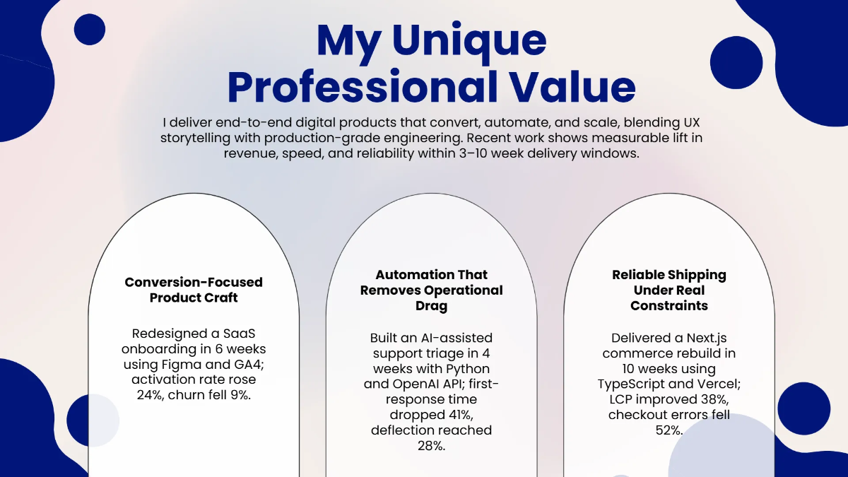 Free Portfolio Showcase Presentation Deck Template to Edit Online