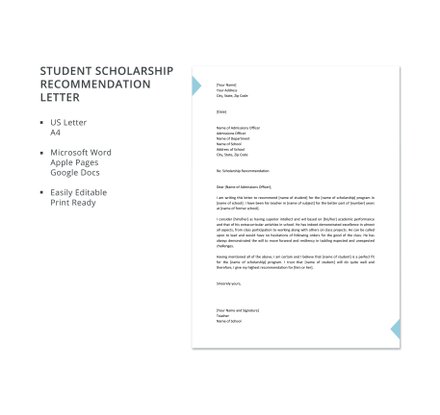 Student Scholarship Recommendation Letter Template ...