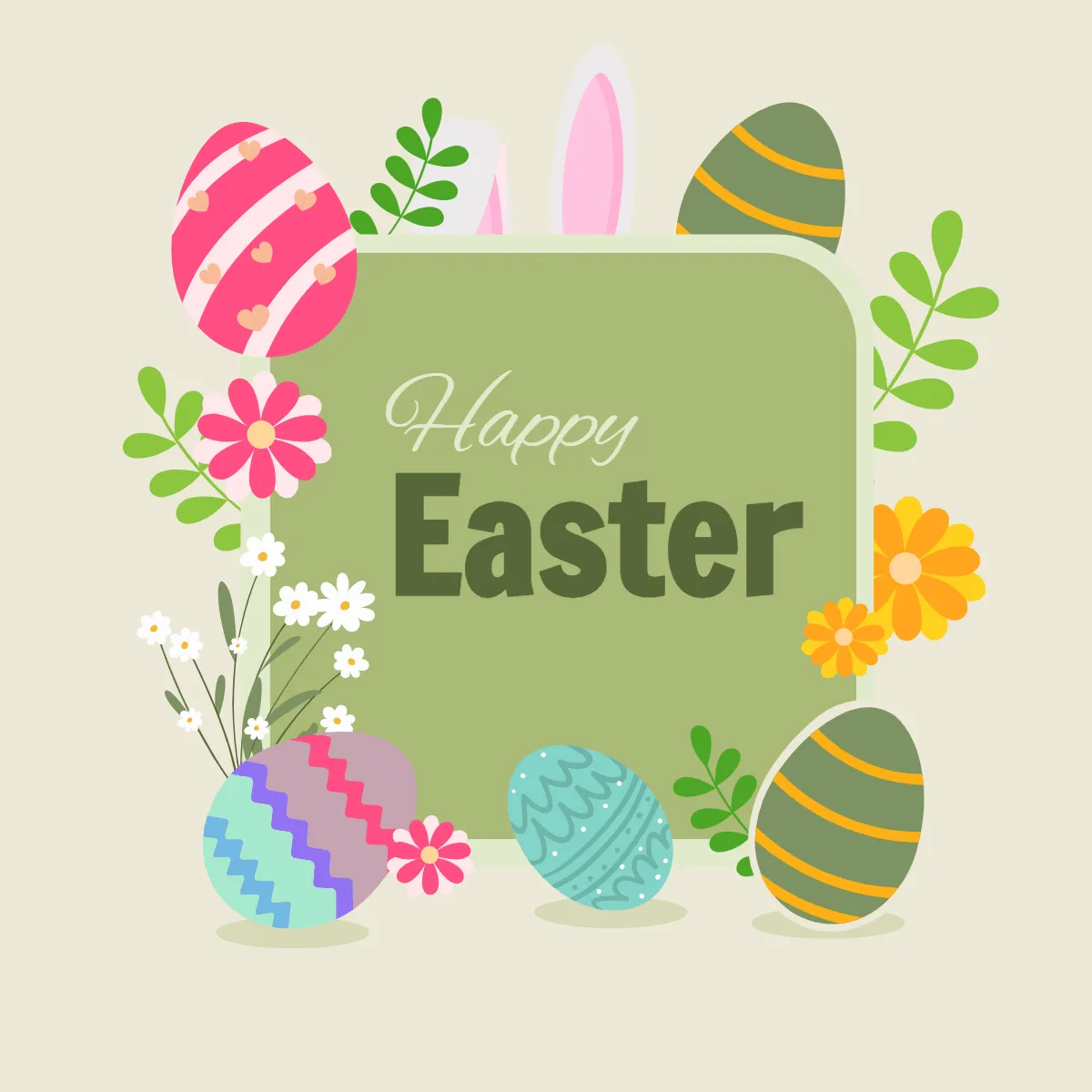 Free Happy Easter Square Frame Clip Arts Template to Edit Online