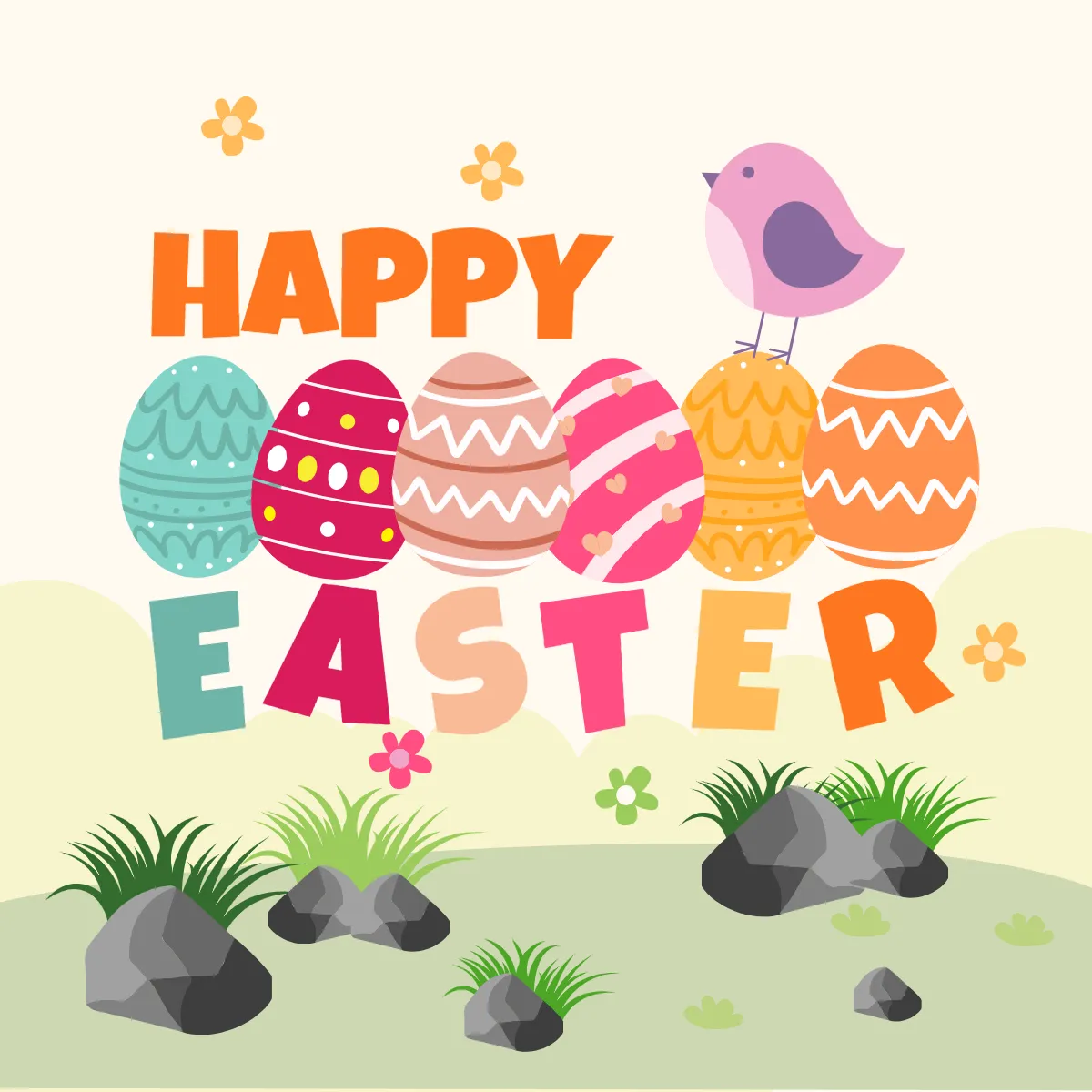 Free Happy Easter Egg with bird Clip Arts Template to Edit Online