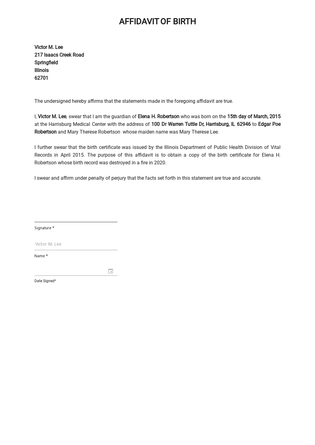 Free Sample Affidavit Of Birth Template in Word, Google Docs