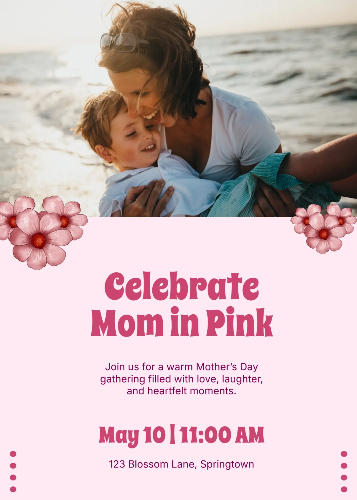 Free Pink Mother's Day Invitation Template to Edit Online