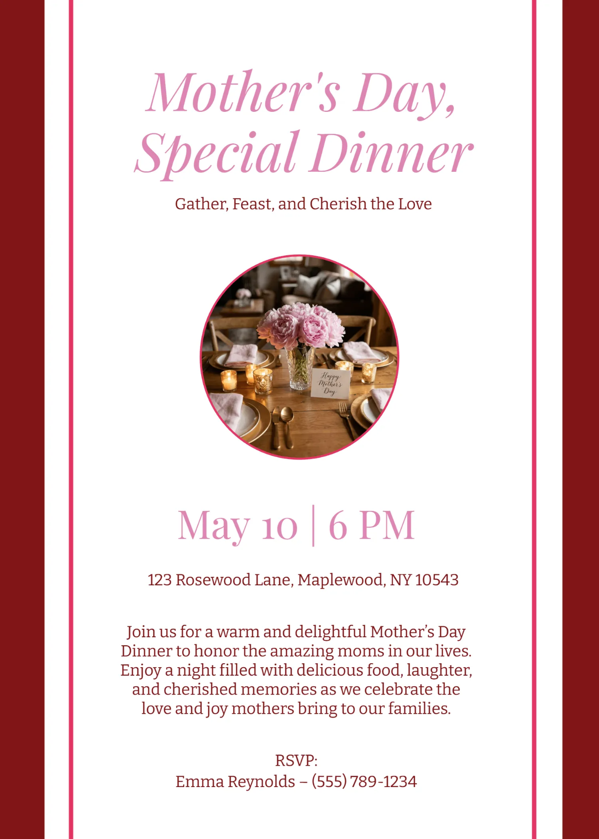 Free Mother's Day Dinner Invitation Template to Edit Online
