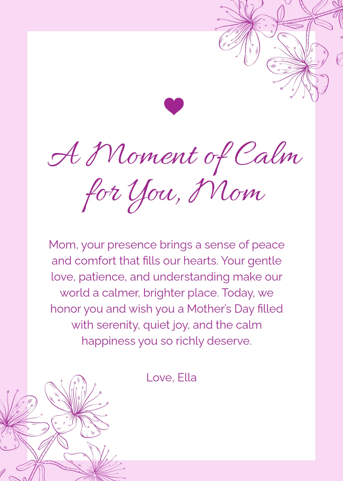 Free Mother's Day Peace Wishes Template to Edit Online