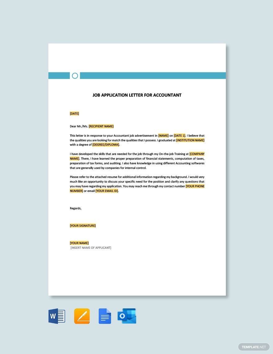 Job Application Letter Template For Accountant