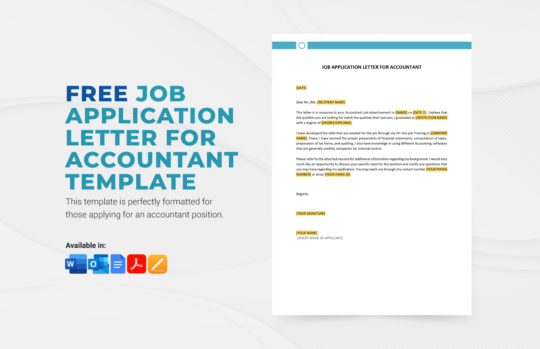 Job Application Letter For Accountant in Word, Google Docs, PDF, Apple Pages, Outlook