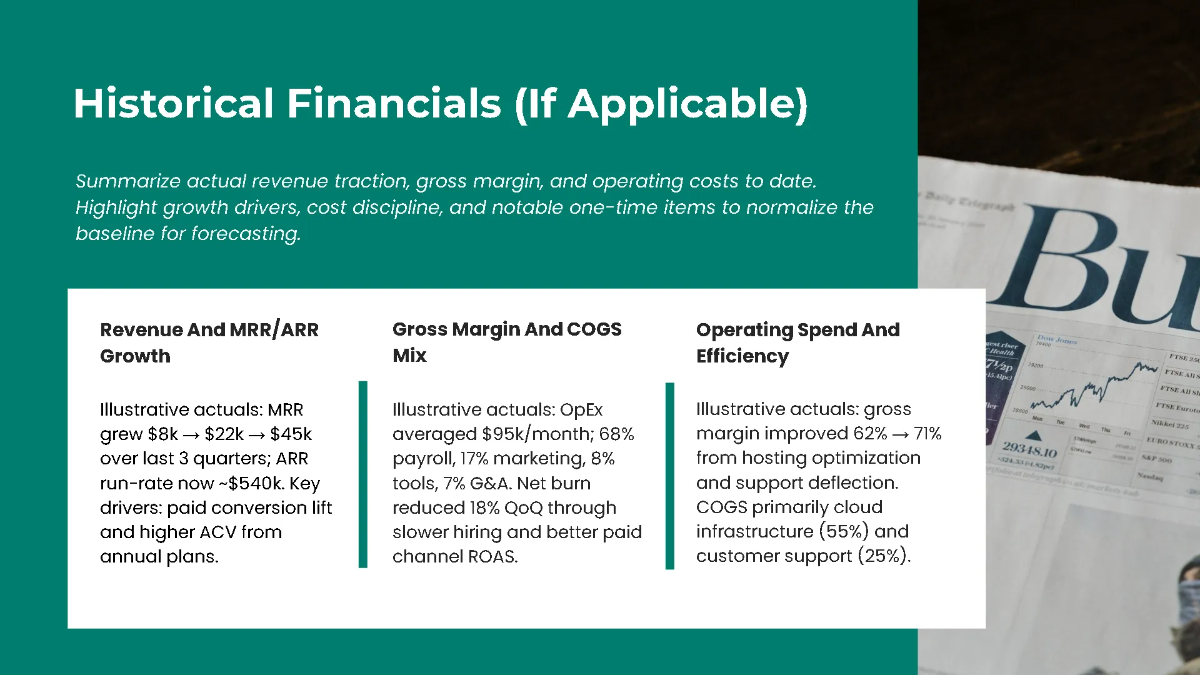 Free Startup Financial Overview Pitch Deck Template to Edit Online