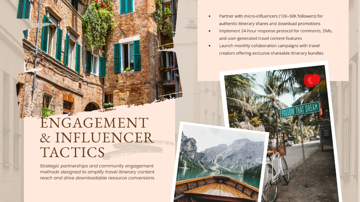 Free Travel Itinerary Blog Social Media Strategy Template to Edit Online