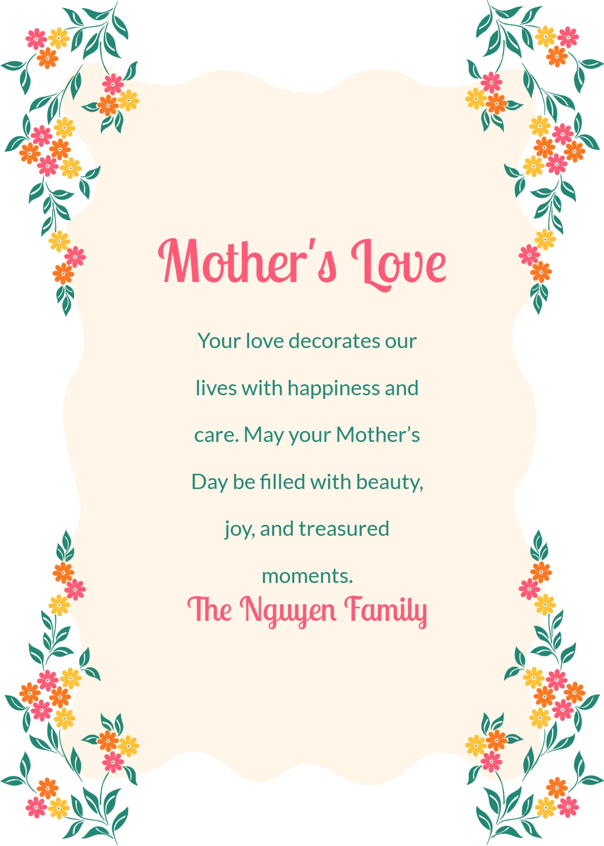 Free Decorative Mother's Day Wishes Template to Edit Online