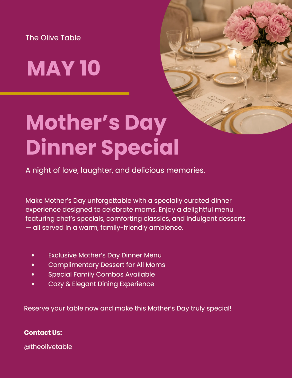 Free Mother's Day Dinner Special Flyer Template to Edit Online