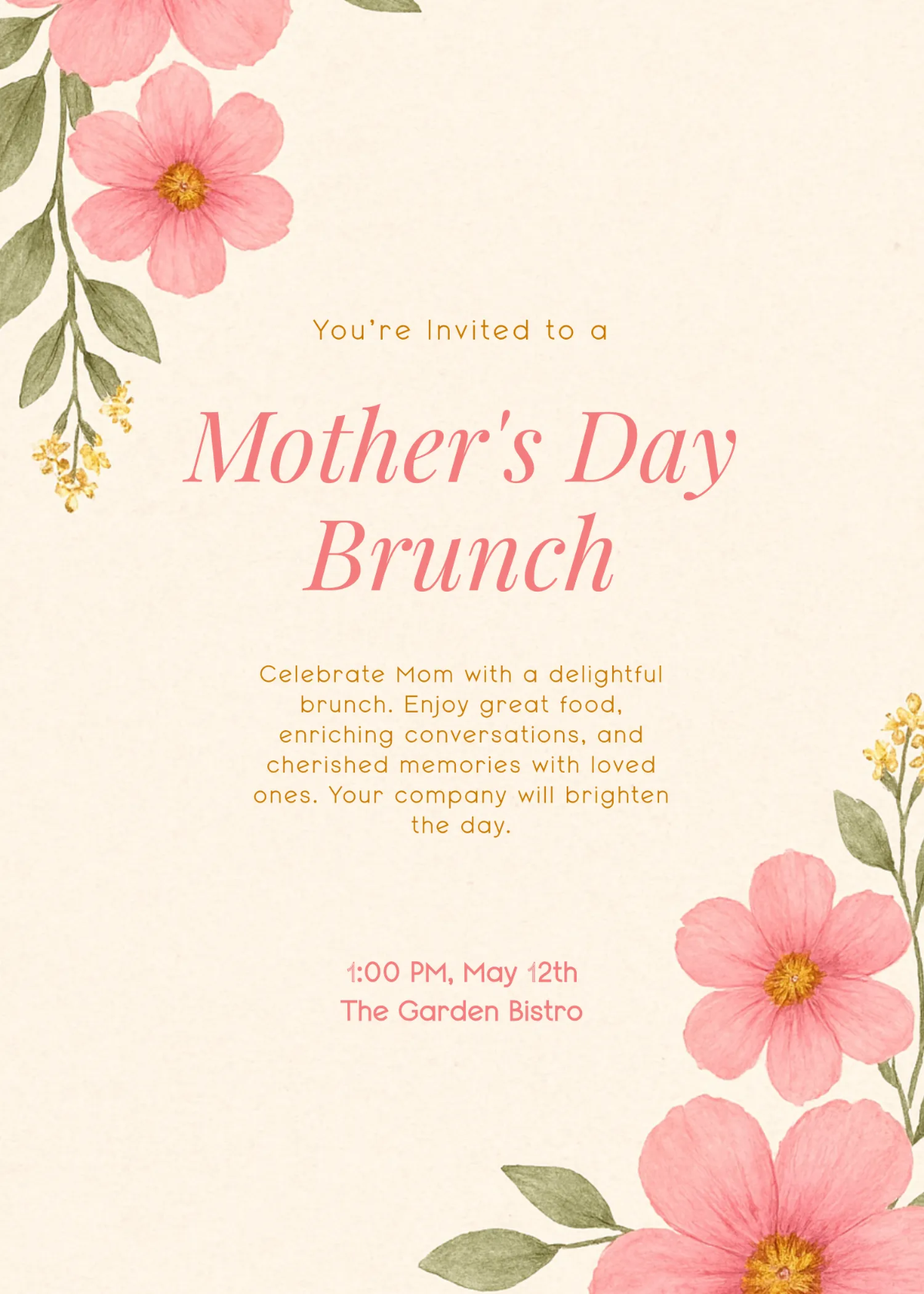 Free Minimalist Mother's Day Invitation Template to Edit Online