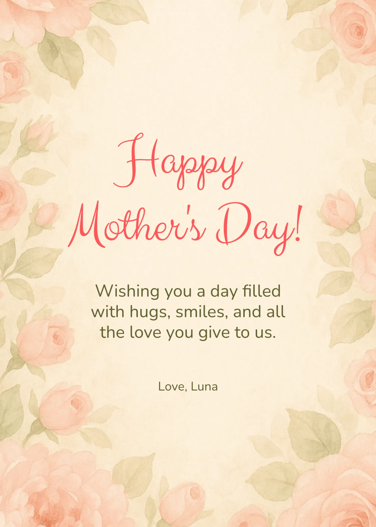 Free Sweet Mother's Day Wishes Template to Edit Online