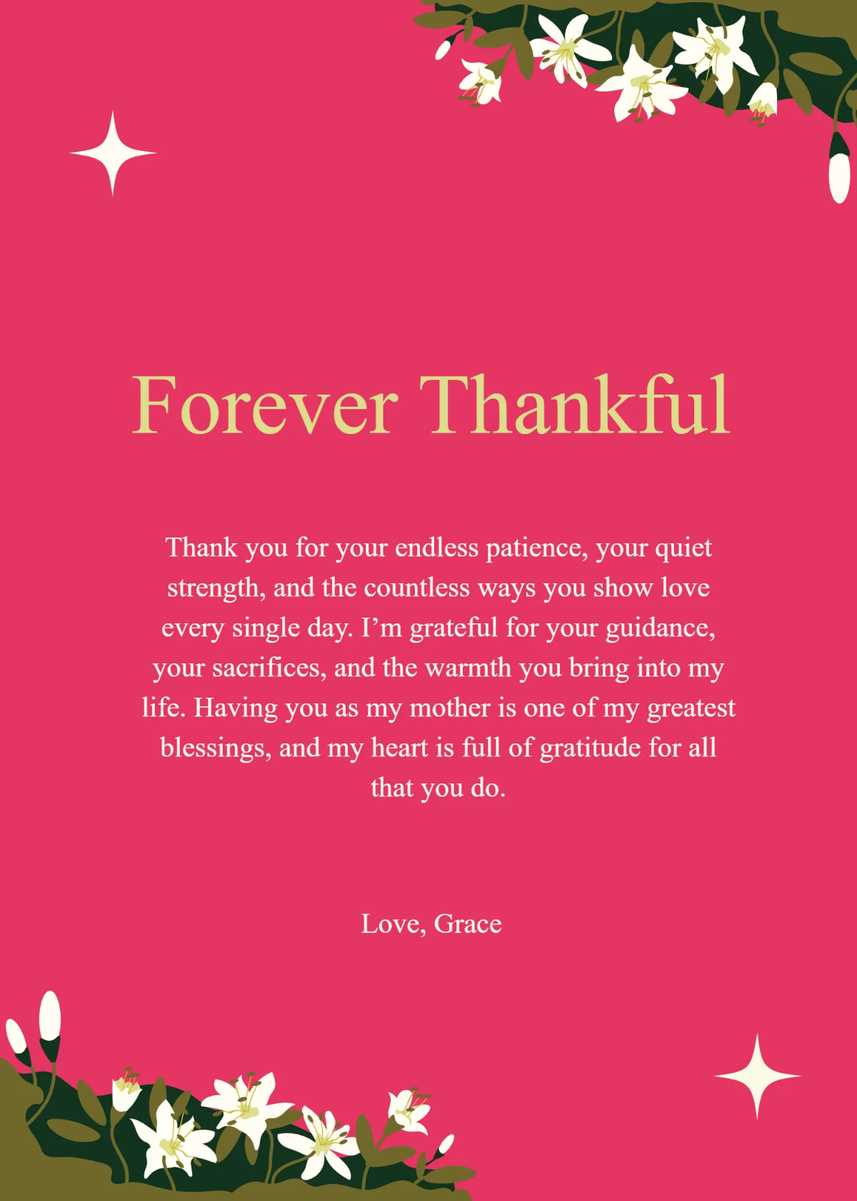 Free Mother's Day Thankful Wishes Template to Edit Online