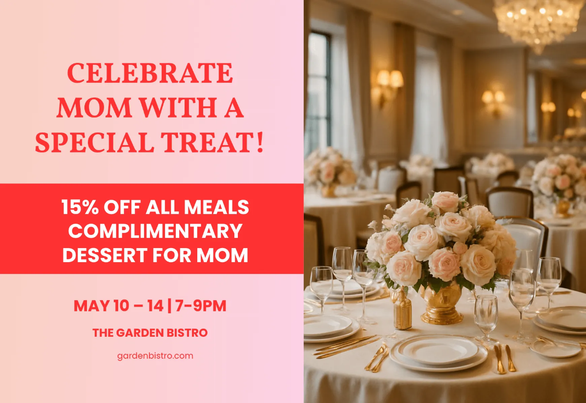 Free Mother's Day Restaurant Discount Card Template to Edit Online