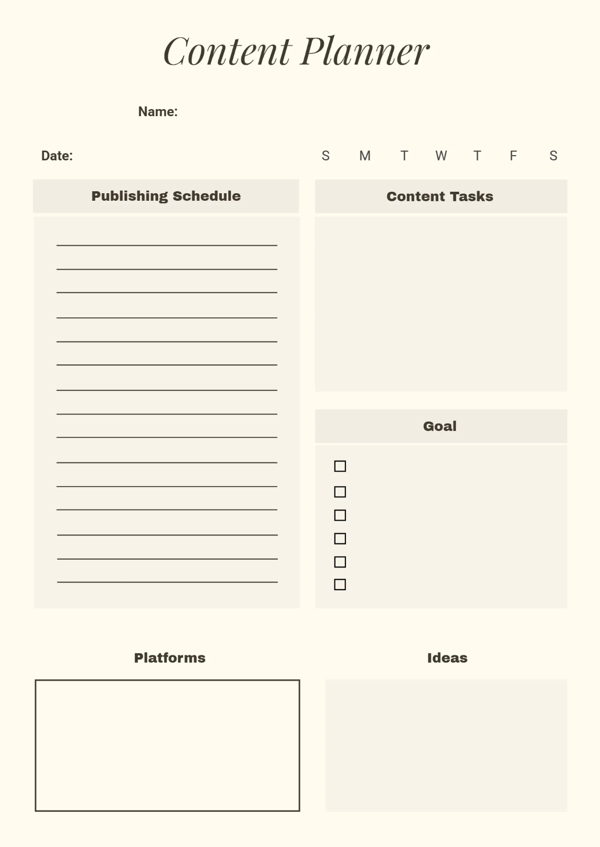 Digital Content Creation Planning Template
