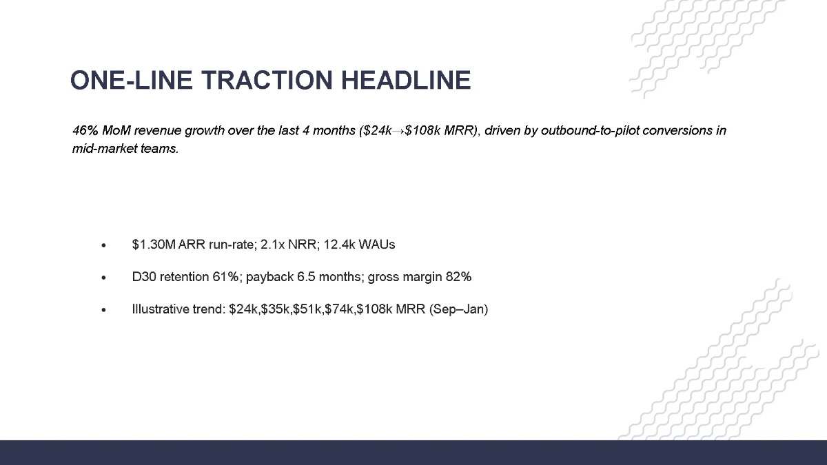 Free Early-Stage Startup Traction Pitch Deck Template to Edit Online
