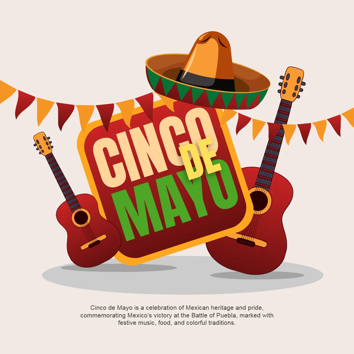Free Cinco De Mayo Sombrero and Gutar Clip Arts Template to Edit Online