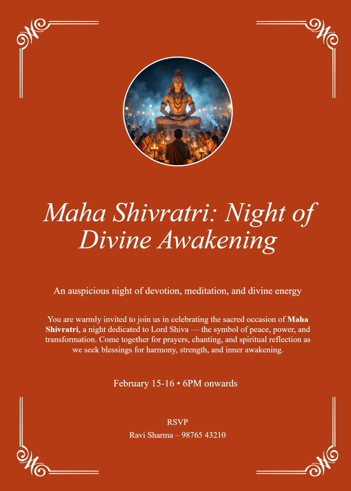Free Minimalist Maha Shivratri Invitation Template to Edit Online