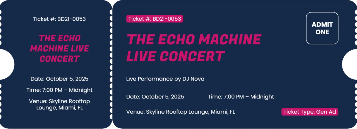 Free Stylish Event Concert Ticket Template to Edit Online