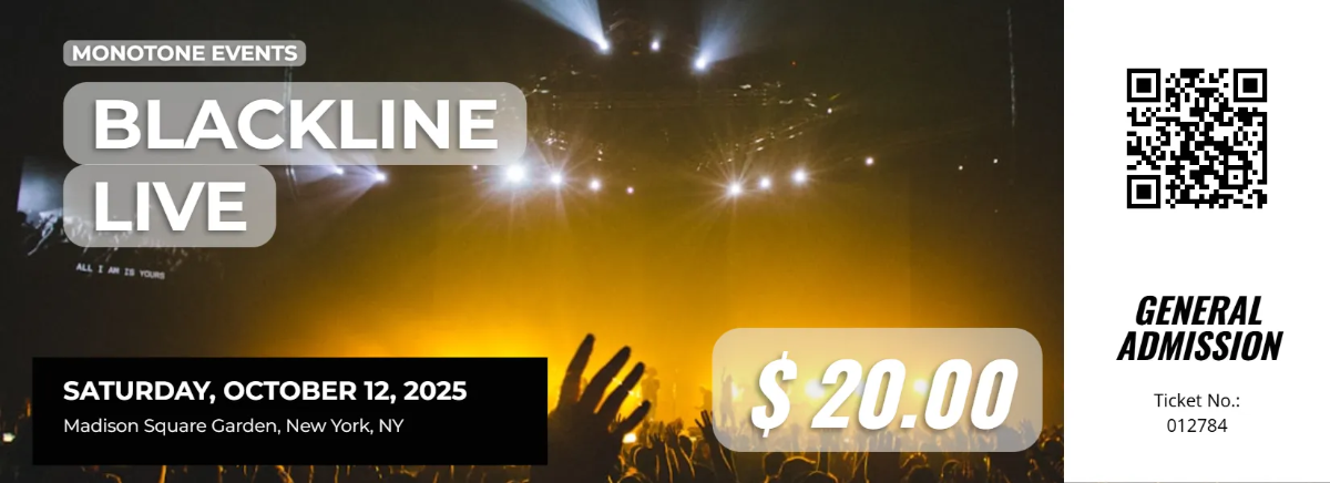Free Sleek Event Concert Ticket Template to Edit Online