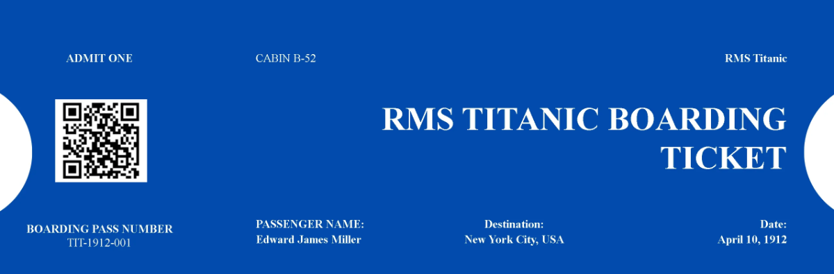 Free Titanic Boarding Pass Ticket Template to Edit Online