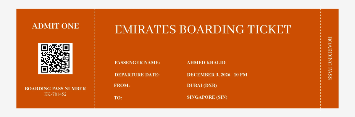 Free Emirates Boarding Pass Ticket Template to Edit Online